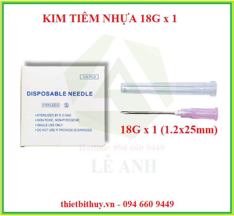 kim nhựa 18g x1 - kim tiêm nhựa 1.2x25mm